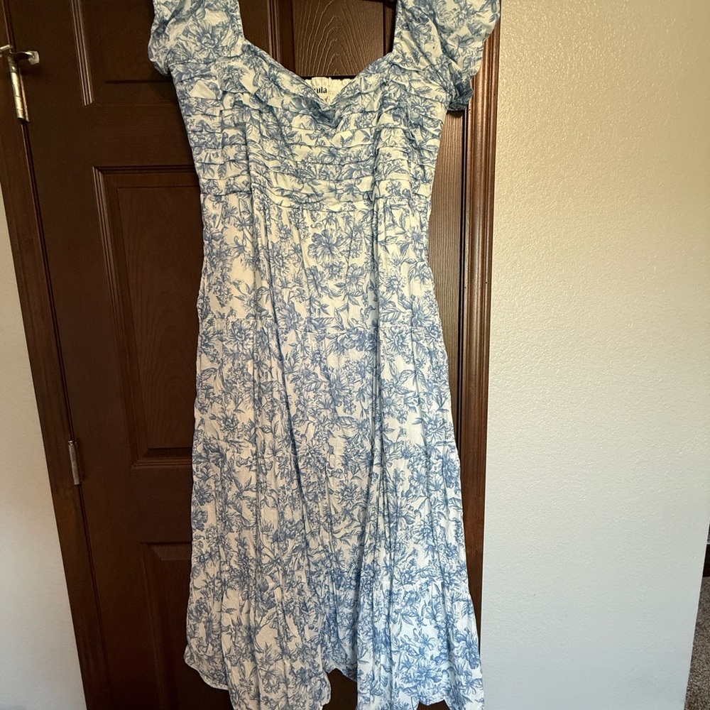 ARULA Blue and White Floral Maxi Dress